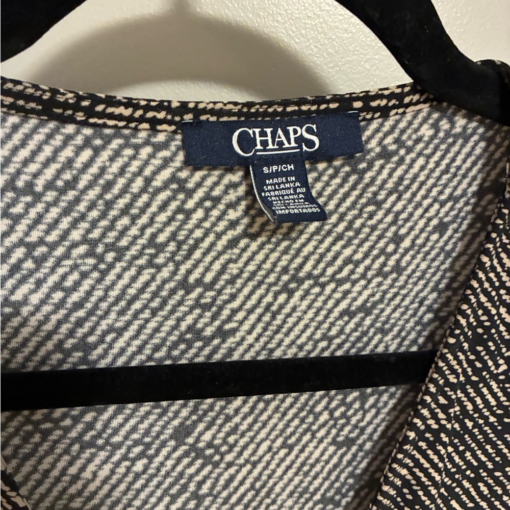 Faux wrap dress black tan print - Picture 2 of 5